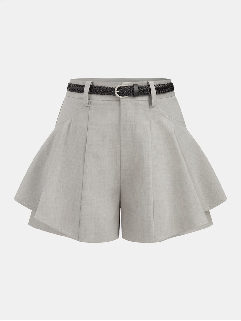 Commense Grey belted high waisted flared shorts
